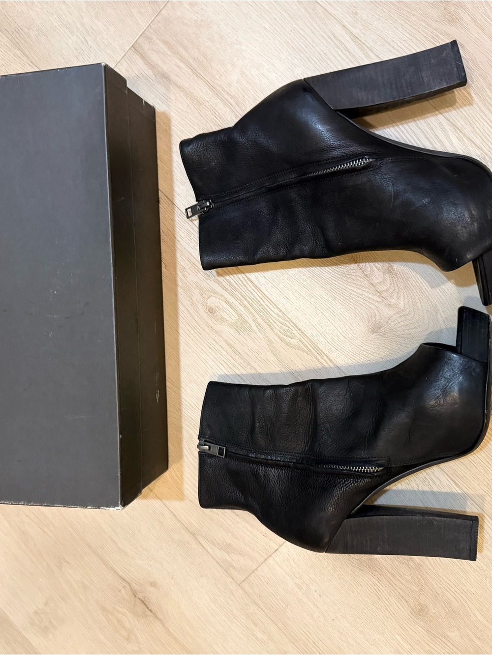 All Saints Black Leather Block Heel Ankle Boots